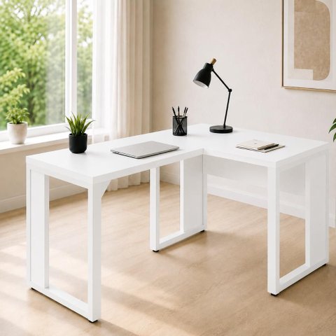 Mesa Escritório em L 120 cm X 150 cm Design Industrial F5 Office Cor:Branco