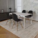 Ver imagem 1 de Mesa Industrial Base Ferro Branco Tampo 137x90 Branco 4 Cadeiraseames Madeira Assento Preto