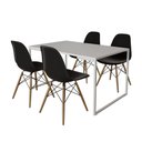 Ver imagem 2 de Mesa Industrial Base Ferro Branco Tampo 137x90 Branco 4 Cadeiraseames Madeira Assento Preto