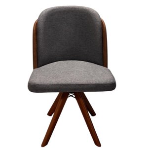 Cadeira Giratória em Madeira Maciça Cor Castanho Luma - Exclusiva Linho Cinza