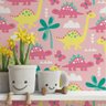 Papel de Parede Infantil Dinossauros Coloridas Fundo Rosa-60x300cm - 1
