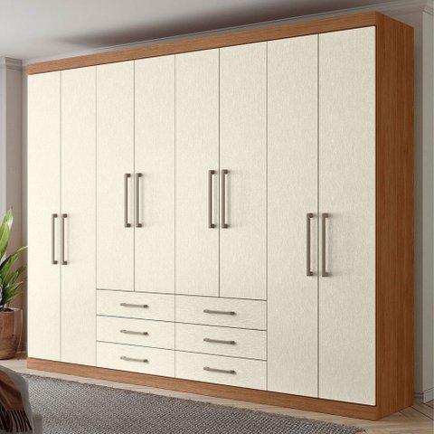 Guarda-roupa Casal Belize 8 Portas 6 Gavetas Jatoba/areia - Pnr Móveis