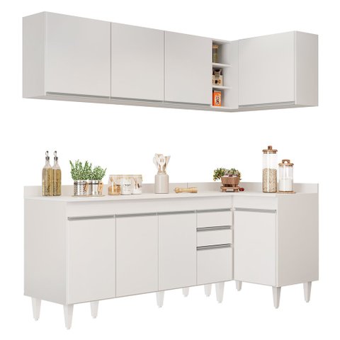 Armário de Cozinha Modulado de Canto Esquerdo 4 Peças Cp50 Balcão com Tampo Branco - Lumil Lumil Móv