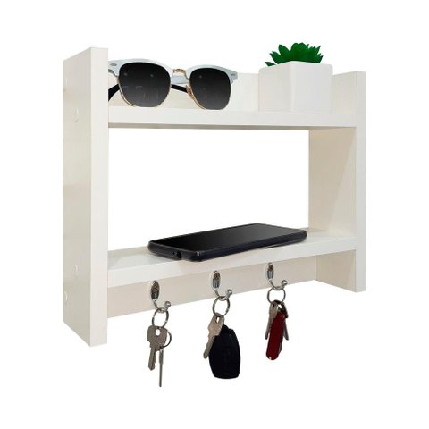 Suporte Porta Chaves Organizador Decorativo de Parede 25 x 30cm Branco