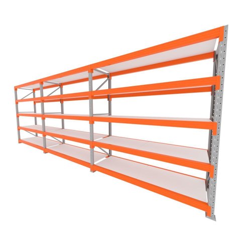 Mini Porta Pallet 200 Kg por Nivel Inicial +2 Continuação com 5 Niveis Laranja com Mdf Branco