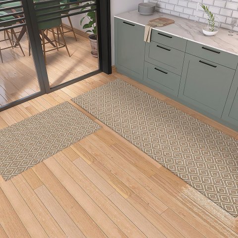 Kit 2 Peças Tapete Cozinha Passadeira 1,30m X 0,45m Capacho 0,65m X 0,45m Antiderrapante Caramelo