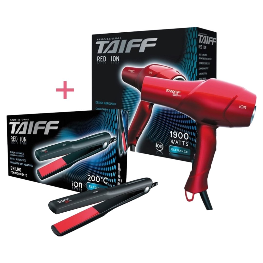 KIT TAIFF SECADOR PROFISSIONAL RED ION 1900W - 220V + PRANCHA ALISADORA ...