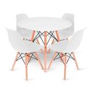 Ver imagem 2 de Conjunto de Mesa 4 Cadeiras Brancas Eames Eiffel 110cm Base Madeira Tampo Branco