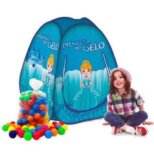 Toca Barraca Infantil Dobrável Pop Up Princesa do Gelo + 50 Bolinhas Coloridas