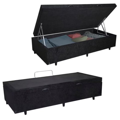 Base Box Baú Casal Suede Preto (42x138x188)