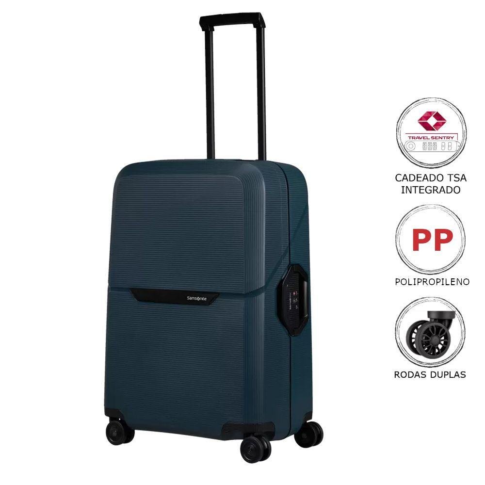 Mala Média Magnum Eco Samsonite Polipropileno Cadeado Tsa 4 Rodas Duplas Giro 360 Azul Marinho M - 5