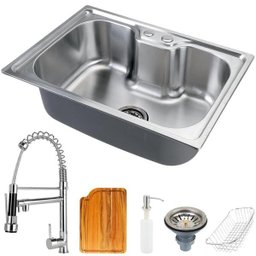 Cuba para Cozinha Gourmet Pia Aço Inox com Acessórios e Tábua de Corte Nawa 50 Cm e Torneira - 1