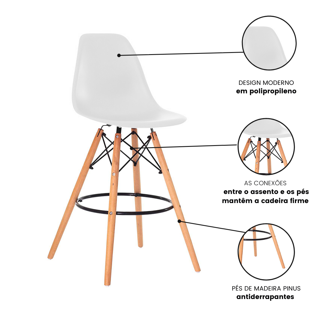 Banqueta Design Eiffel Charles Eames Branca - 5
