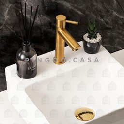Torneira Para Banheiro em Aço inox Escovado Baixa Amazonas Pingoo.casa - Dourado - 4