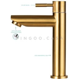 Torneira Para Banheiro em Aço inox Escovado Baixa Amazonas Pingoo.casa - Dourado - 3