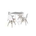 Ver imagem 2 de Mesa Industrial Base Ferro Branco em V Tampo 90x90 Branco 4 Cadeiras Eames Madeira Assento Branco