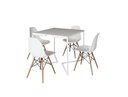 Ver imagem 2 de Mesa Industrial Base Ferro Branco em V Tampo 90x90 Branco 4 Cadeiras Eames Madeira Assento Branco