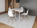 Ver imagem 1 de Mesa Industrial Base Ferro Branco em V Tampo 90x90 Branco 4 Cadeiras Eames Madeira Assento Branco