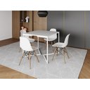 Ver imagem 1 de Mesa Industrial Base Ferro Branco em V Tampo 90x90 Branco 4 Cadeiras Eames Madeira Assento Branco