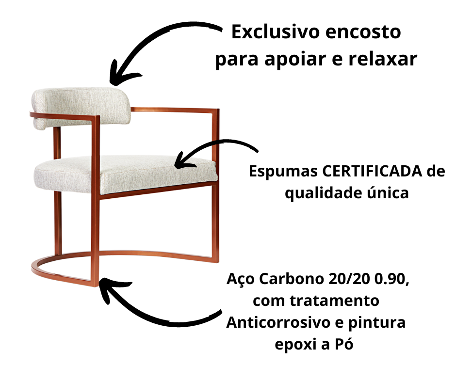 Kit 02 Poltronas Ohio Linho Marfim Estrutura Bronze - 5