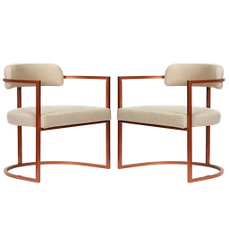 Kit 02 Poltronas Ohio Linho Marfim Estrutura Bronze - 2
