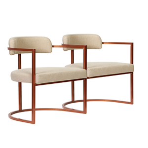 Kit 02 Poltronas Ohio Linho Marfim Estrutura Bronze