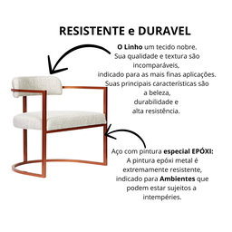 Kit 02 Poltronas Ohio Linho Marfim Estrutura Bronze - 6
