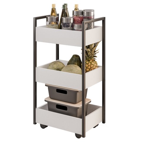 Carrinho Organizador Fruteira 3 Prateleiras Industrial Liss M24 Branco/preto - Mpozenato