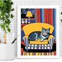 Ver imagem 2 de Quadro Decorativo Gato na Sala 24x18cm:moldura Preta