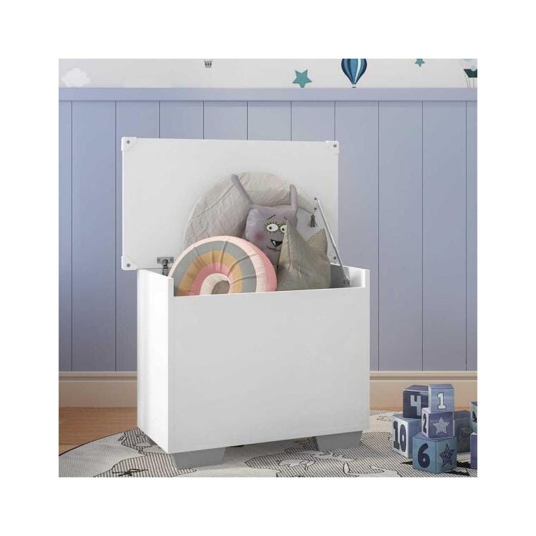 Baú Organizador Caixa de Brinquedos Pés Quadrados Multimóveis Branco/Cinza
