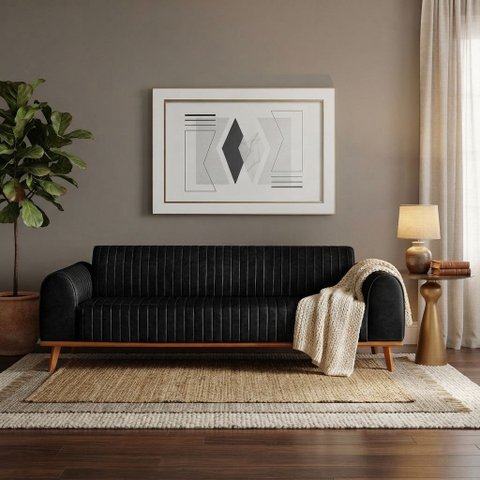 Sofá Living Átila 2,50m 5 Lugares Courissimo Preto