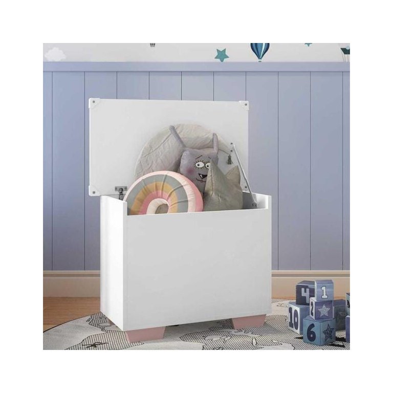 Baú Organizador Caixa de Brinquedos Pés Quadrados Multimóveis Branco/Rosa