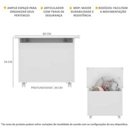 Baú Organizador Caixa de Brinquedos com Rodízios Multimóveis Branco - 4