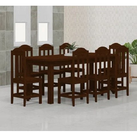 Mesa Safira Em Madeira Maciça 200x88 Com 8 Cadeiras Castanho Nemargi