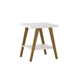 Mesa de Canto Mônaco Tampo Mdf Branco Pés Madeira - 2