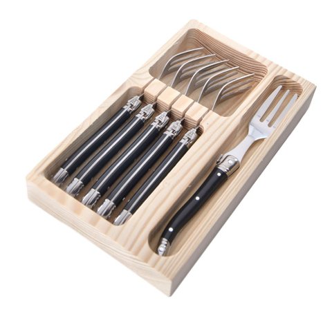 Conjunto de 6 GARFOS SOBREMESA Laguiole LA TOUR Luxo com bandeja de madeira- preto
