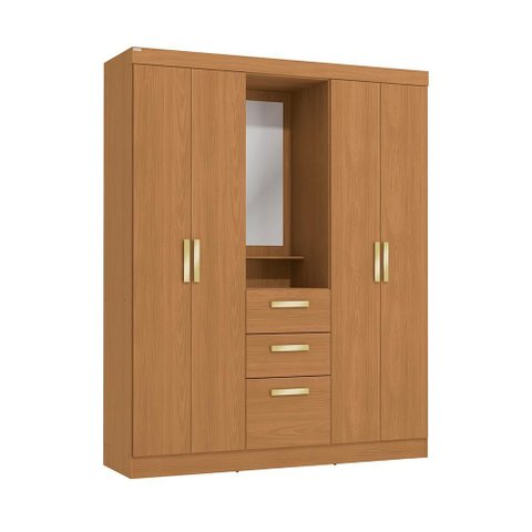 Guarda-roupa 4 Portas de Bater com Espelho Kappesberg Canela 160cm