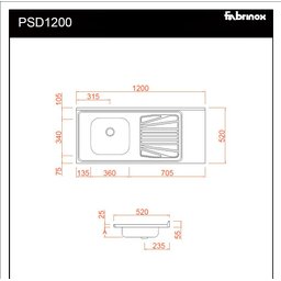 Pia Inox Fabrinox PSD1200E 120x52cm, cuba esquerda com furo e torneira - 2