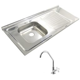 Pia Inox Fabrinox PSD1200E 120x52cm, cuba esquerda com furo e torneira - 1