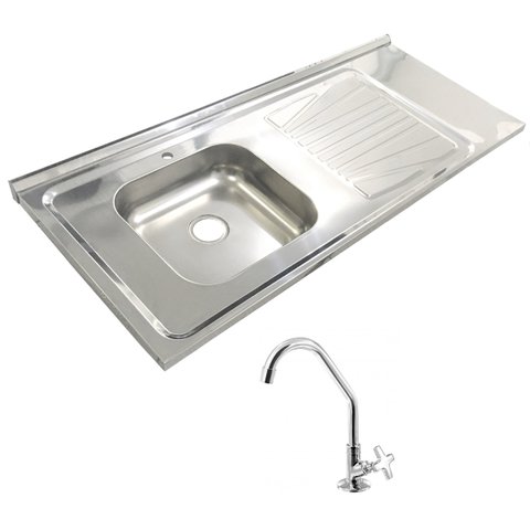 Pia Inox Fabrinox PSD1200E 120x52cm, cuba esquerda com furo e torneira