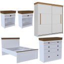 Ver imagem 2 de Conjunto Quarto de Casal Completo England em MDF Branco/Freijó