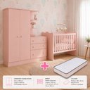 Ver imagem 6 de Kit Quarto de Bebê Doce Sonho com Berço para Mosquiteiro Guarda Roupa com Cômoda e Colchão 130x60 Mo
