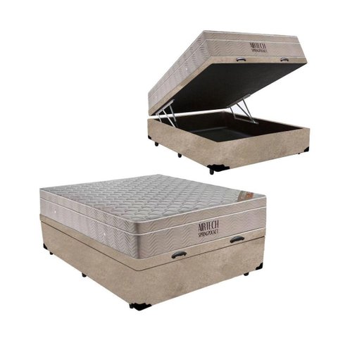 Cama Box Baú com Colchão de Molas Ensacadas Ortobom Airtech Casal 138cm