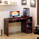 Ver imagem 2 de Mesa Gamer Zetra Escrivaninha com Nichos Vermelho e Preto