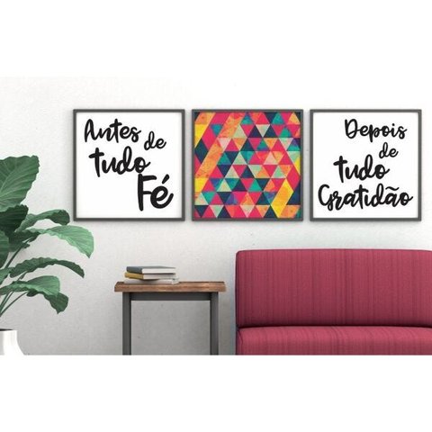 QUADRO 50X50CM 3PÇS FRASE ANTES FÉ DEPOIS GRAT MP