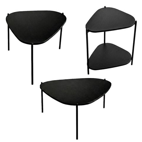 Conjunto Sala Estar Mesas Centro Lateral Orgânica Pé Metal Nero/preto