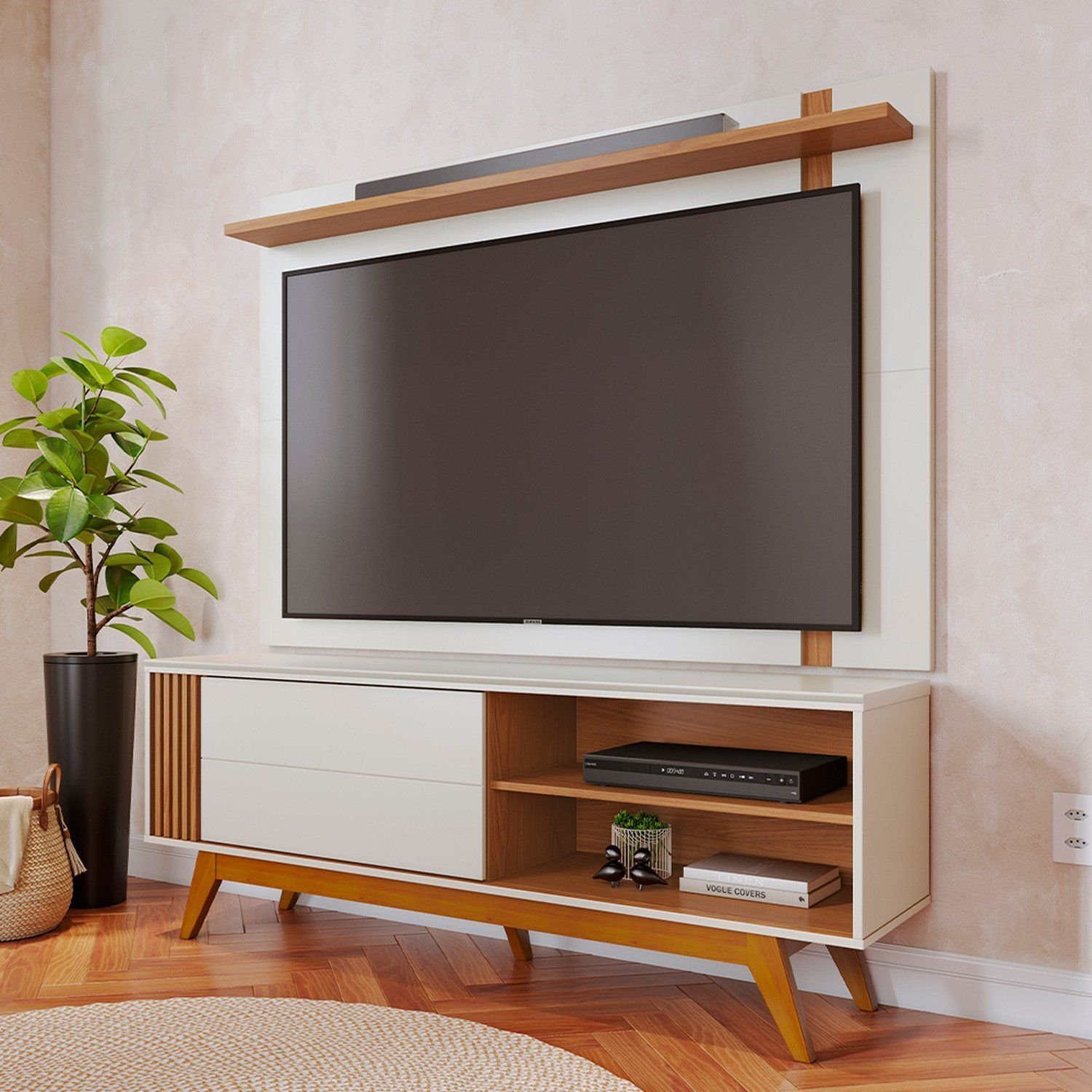 Rack com Painel para Tv 70 Polegadas Otawa e Leme Porta Deslizante ...