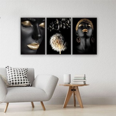 QUADRO 60X40CM 3PÇS MULHERES DENTE LEÃO M PRET VID