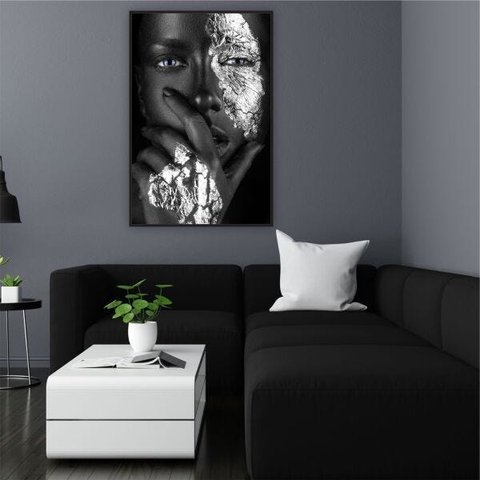 QUADRO 90X60CM MULHER PRATA CANVAS MOLD FLUTUANTE