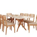 Ver imagem 2 de Conjunto Sala de Jantar Cacau 210cm com Vidro e 8 Cadeiras Juparanã Marrom/Off White/Bege